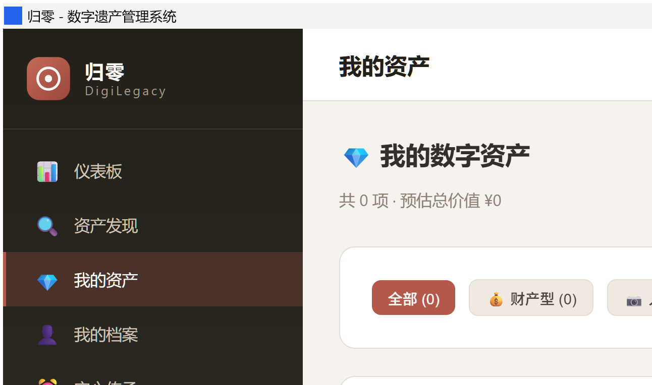 Registered digital assets list with category and disposal tags
